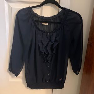 Hollister Blouse Navy Blue Sheer